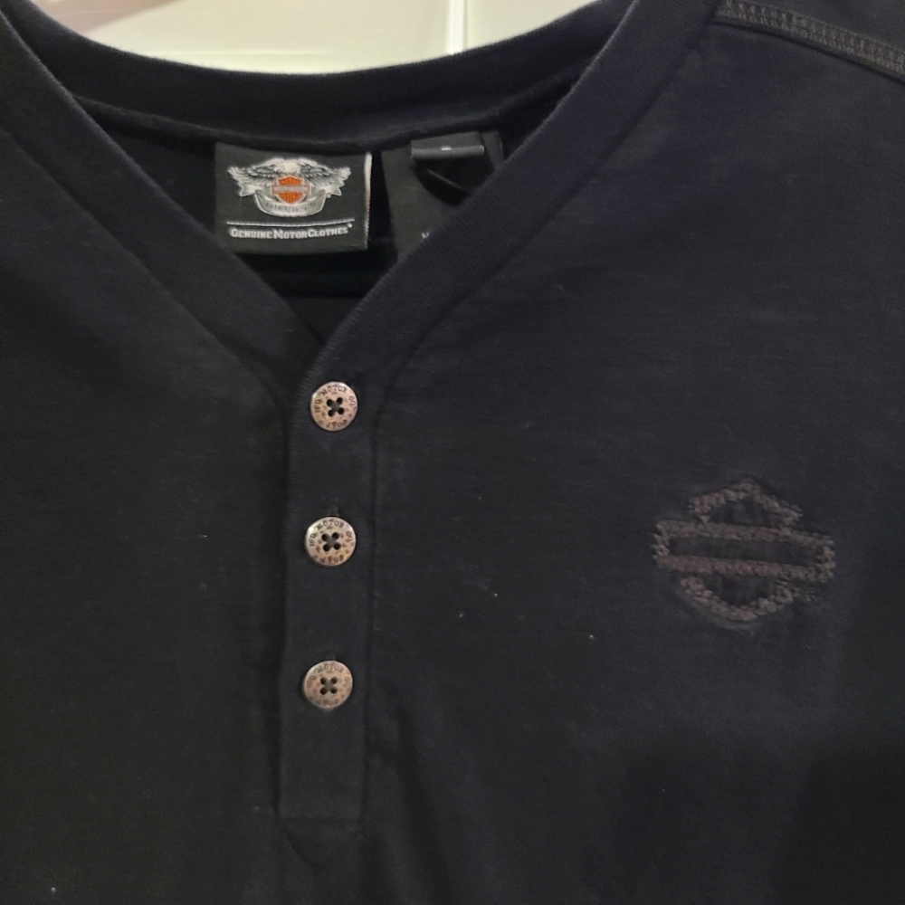 Men's Harley-Davidson Black Henley Long Sleeve Tee - Large